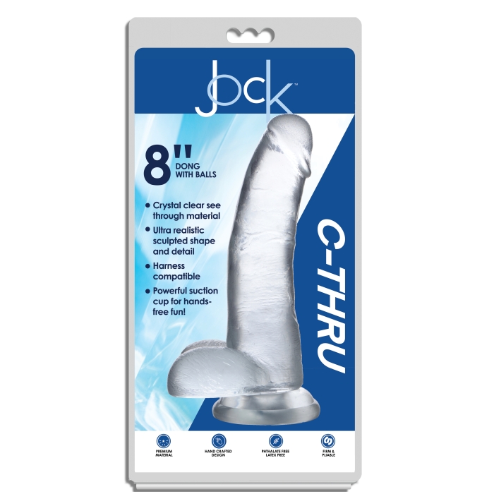 JOCK C-THRU 8" CLEAR TPE DONG W/BALLS & SUCTION CUP - Click Image to Close