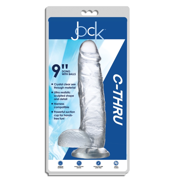 JOCK C-THRU 9" CLEAR TPE DONG W/BALLS & SUCTION CUP - Click Image to Close