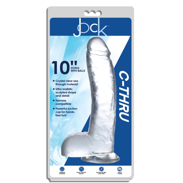 JOCK C-THRU 10" CLEAR TPE DONG W/BALLS & SUCTION CUP - Click Image to Close