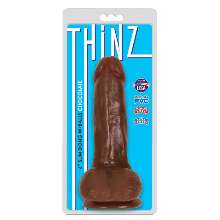 THINZ 6IN SLIM DONG WITH BALLS - CHOCOLATE