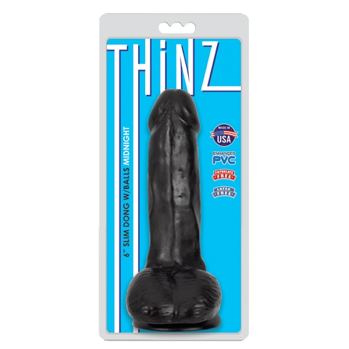 THINZ 6IN SLIM DONG WITH BALLS - MIDNIGHT