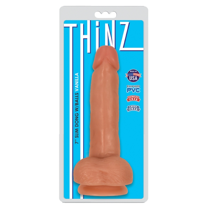 THINZ 7IN SLIM DONG WITH BALLS - VANILLA