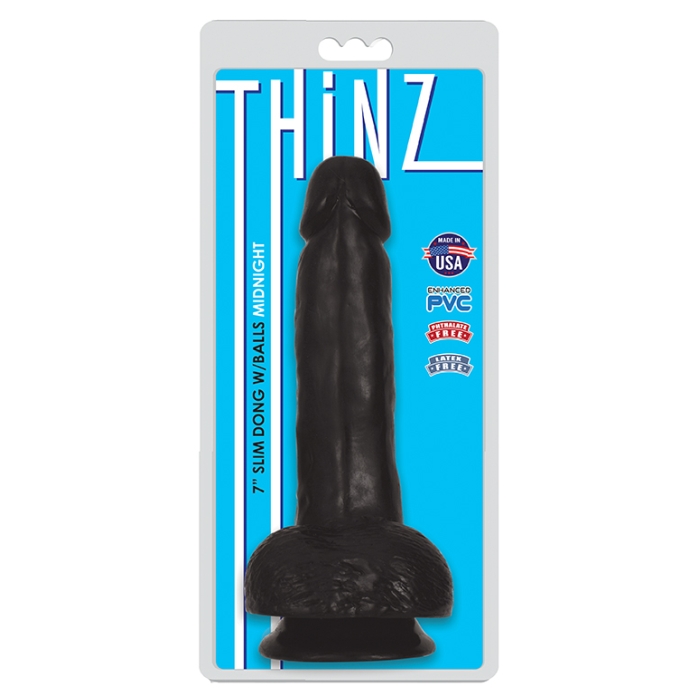 THINZ 7IN SLIM DONG WITH BALLS - MIDNIGHT - Click Image to Close
