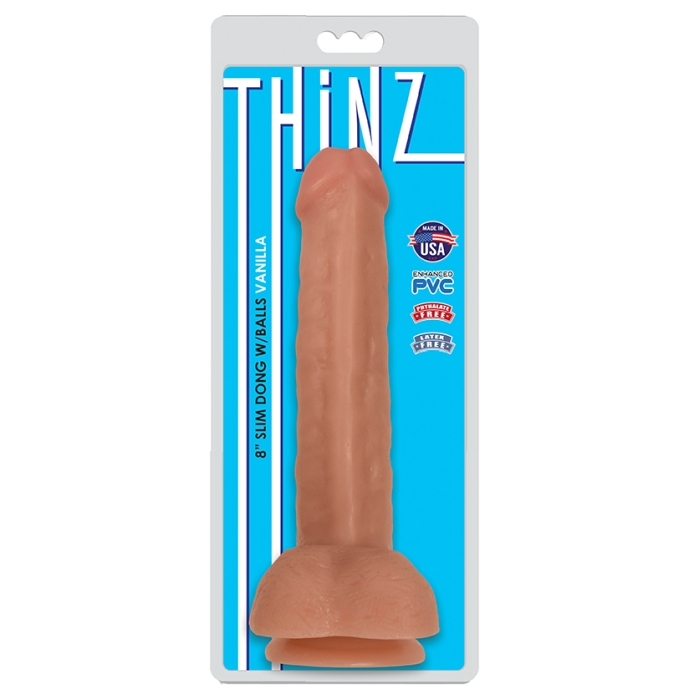 THINZ 8IN SLIM DONG WITH BALLS - VANILLA