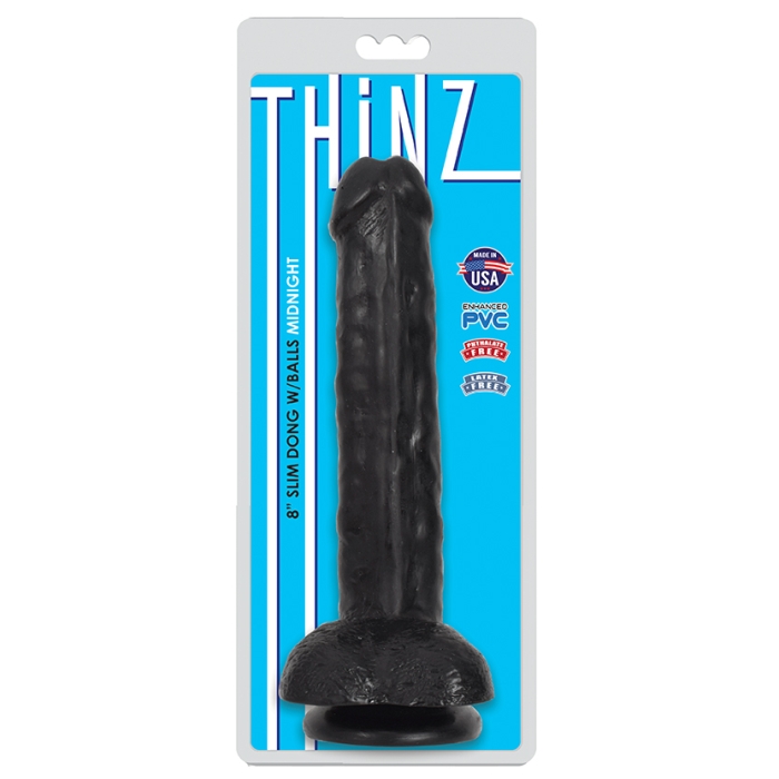 THINZ 8IN SLIM DONG WITH BALLS - MIDNIGHT