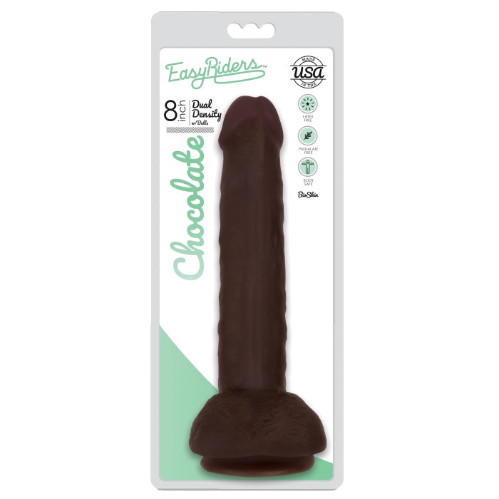 EASY RIDERS 8" SLIM BIOSKIN DONG W/ BALLS - CHOCOLATE - Click Image to Close
