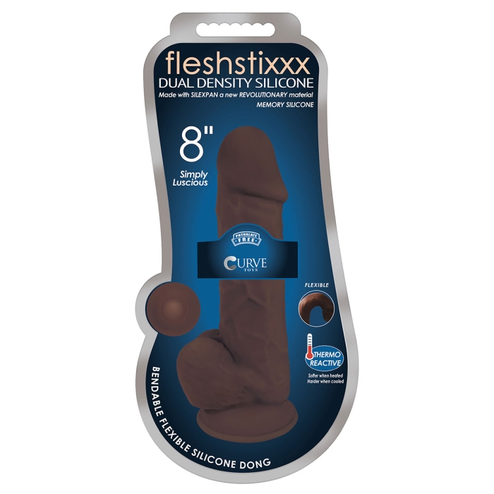 FLESHSTIXXX 8" SILICONE DILDO WITH BALLS - CHOCOLATE - Click Image to Close