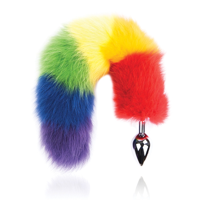 RAINBOW FOXY TAIL W/ STAINLESS STEEL BUTTPLUG - Click Image to Close