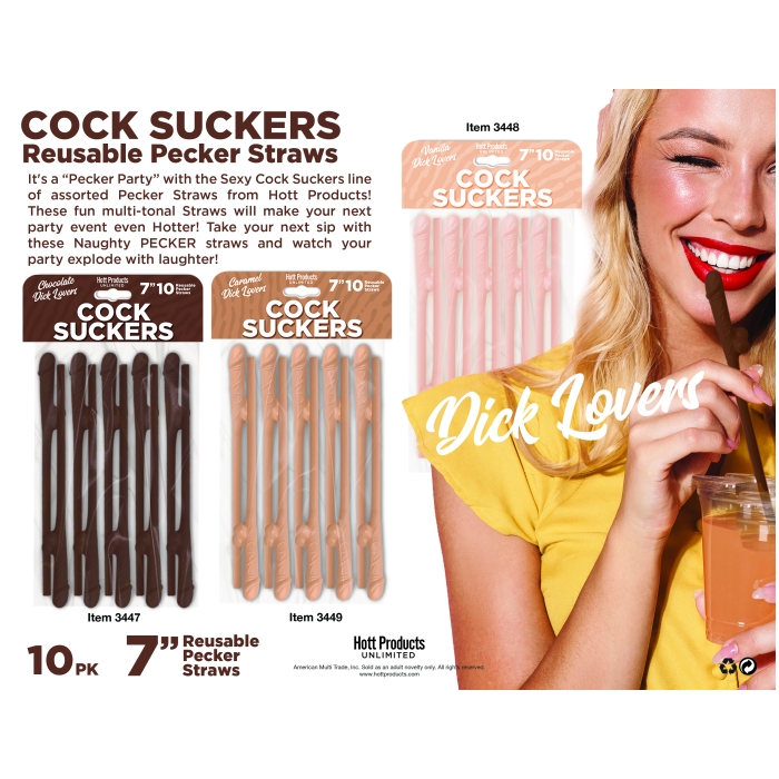 COCK SUCKERS PECKER STRAWS CHOCOLATE LOVERS 10 PACK - Click Image to Close
