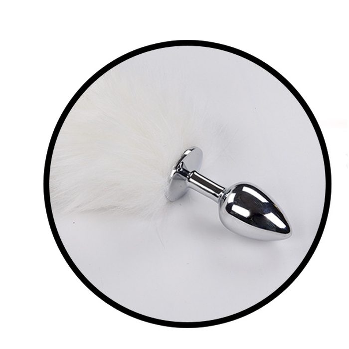 FOXY TAIL - LIGHT UP FAUX FUR BUTT PLUG - WHITE - Click Image to Close