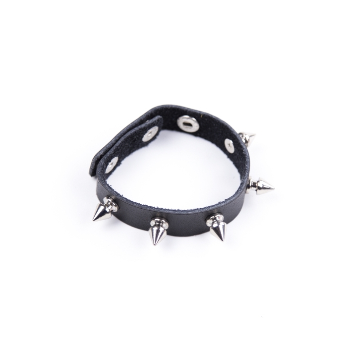 COCKRING W/SPIKE STUDS LEATHER - BLACK