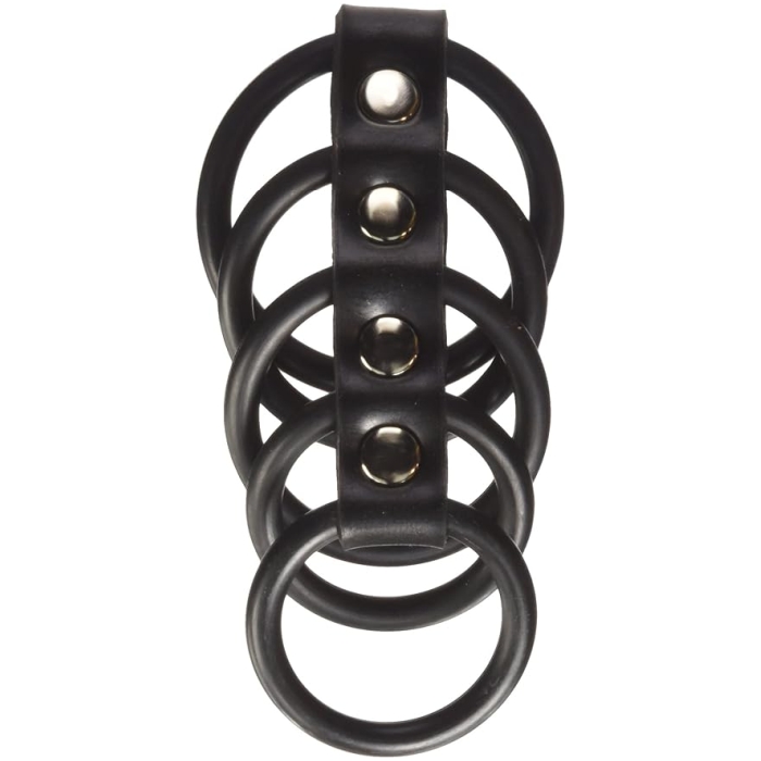 COCKRING 5-RINGS LEATHER/RUBBER/PVC - BLK