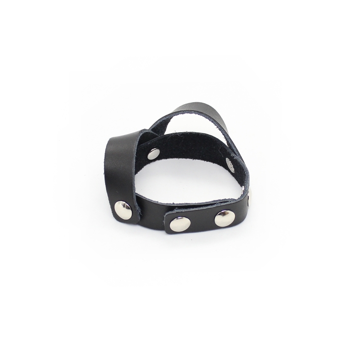 COCKRING W/2 STRIPS LEATHER - BLACK