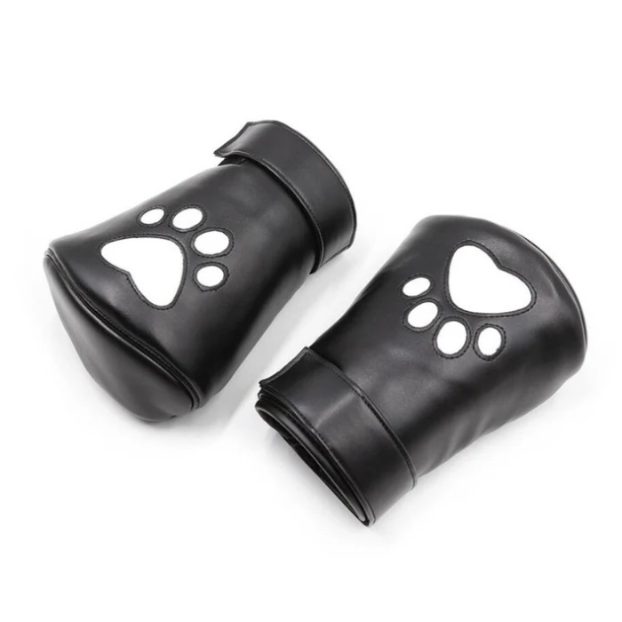 BDSM PUPPY PAWS MITTENS - BLACK - Click Image to Close
