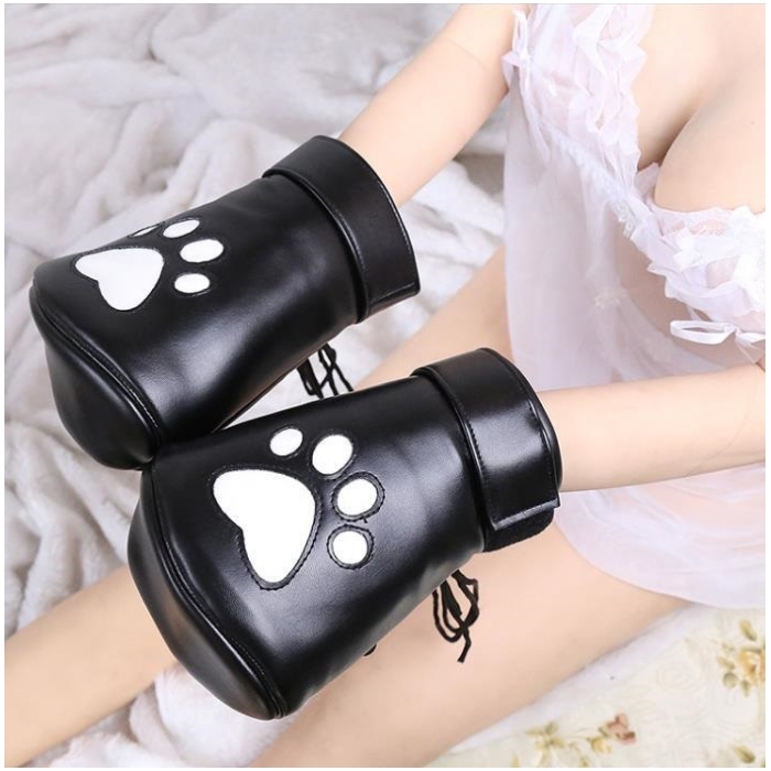 BDSM PUPPY PAWS MITTENS - BLACK - Click Image to Close