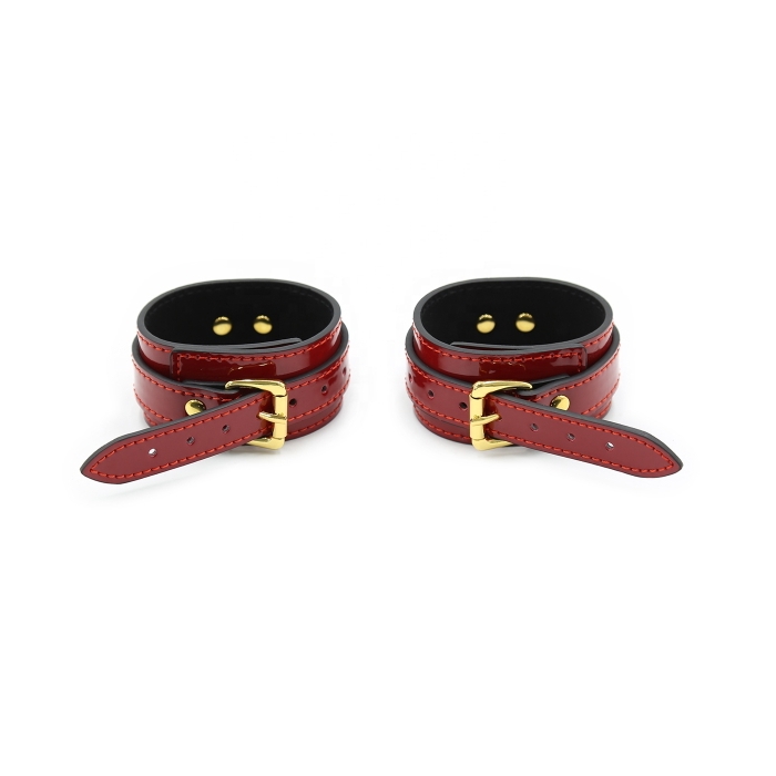 WRIST CUFFS W/GOLD BUCKLES - RED - Click Image to Close