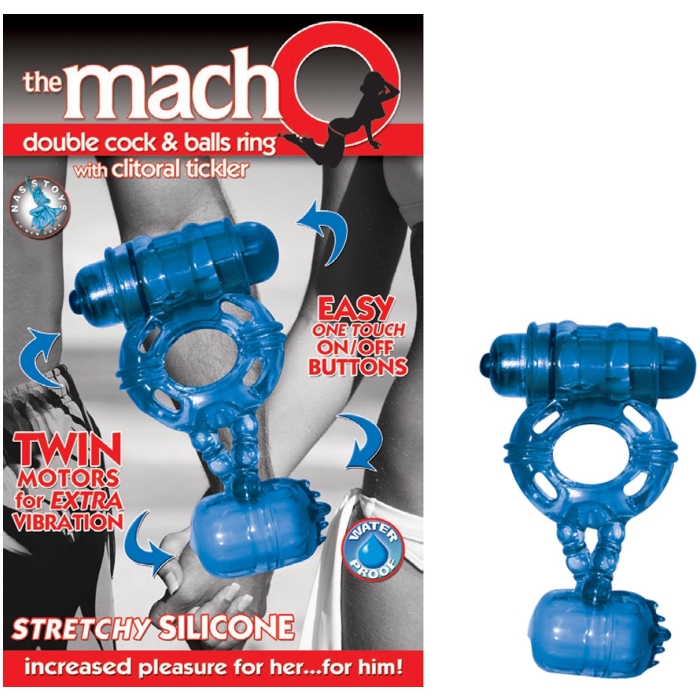THE MACHO DOUBLE COCK/BALLS RING W/CLITORAL TICKLER - Click Image to Close