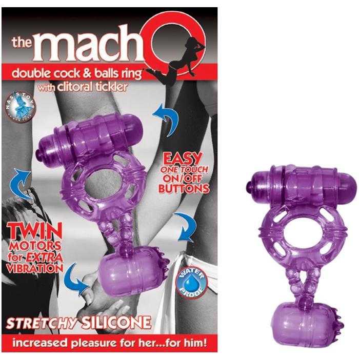 THE MACHO DOUBLE COCK/BALLS RING W/CLITORAL TICKLER PU - Click Image to Close