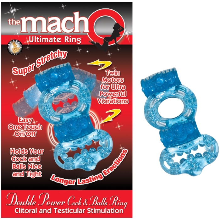 THE MACHO COLLECTION DOUBLE POWER COCK & BALLS RING - BLUE