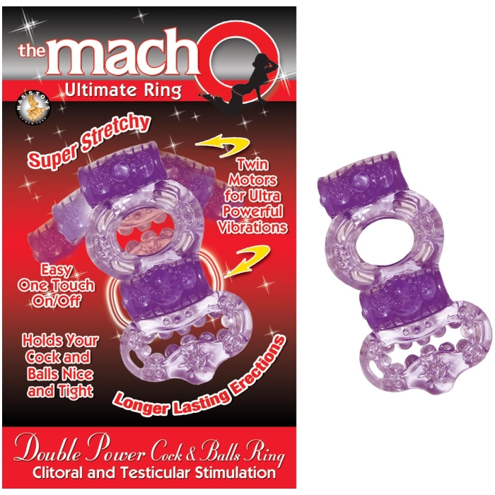 THE MACHO COLLECTION DOUBLE POWER COCK & BALLS RING - PURPLE