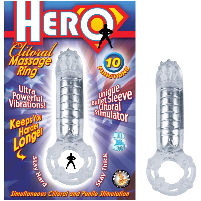 HERO COCKRING AND CLITORAL MASSAGER - CLEAR - Click Image to Close