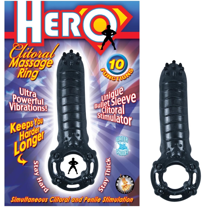 HERO COCK RING AND CLITORAL MASSAGER IN BLACK - Click Image to Close