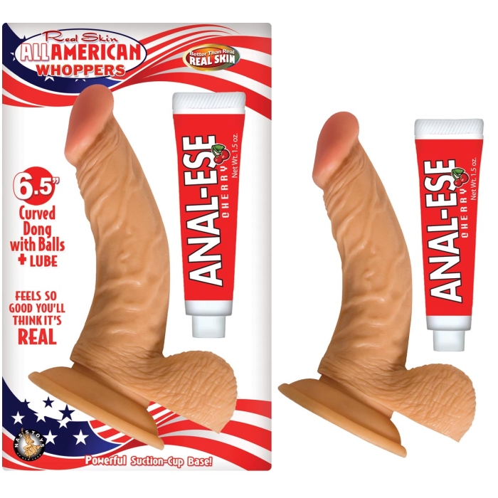 ALL AMERICAN WHOPPERS 6 1/2IN CURVED DONG W/BALLS & LUBE - Click Image to Close