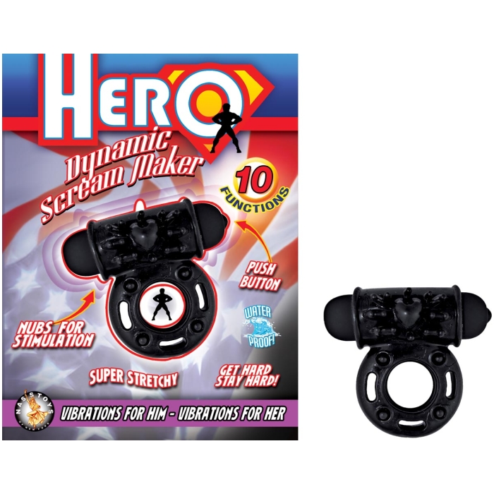 HERO DYNAMIC SCREAM MAKER VIBRATING COCK RING IN BLACK - Click Image to Close