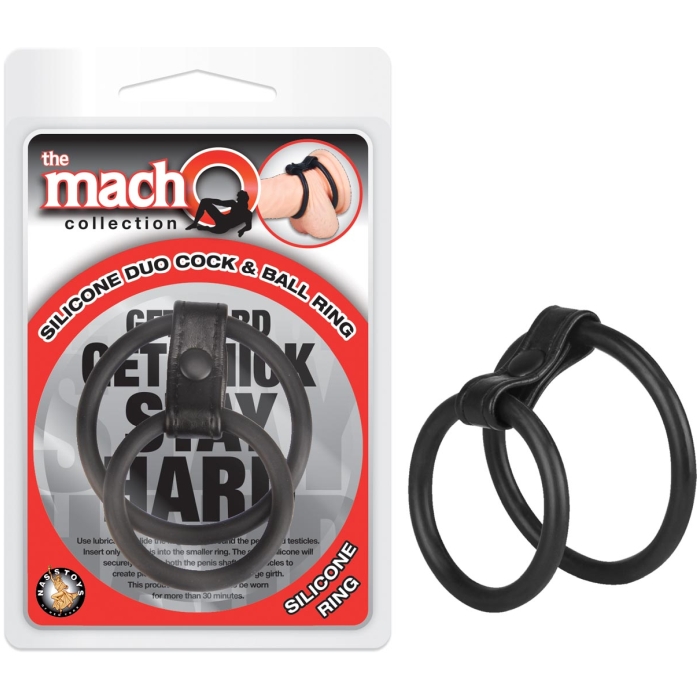 THE MACHO COLLECTION SILICONE DUO COCK & BALL RING-BLK - Click Image to Close