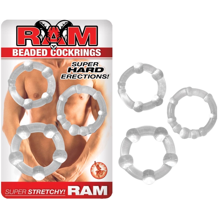 RAM BEADED COCKRINGS PACK OF 3 - CLEAR - Click Image to Close