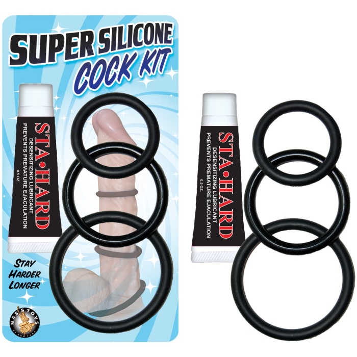 SUPER SILICONE COCK KIT W/STA HARD .5 OZ-BLACK