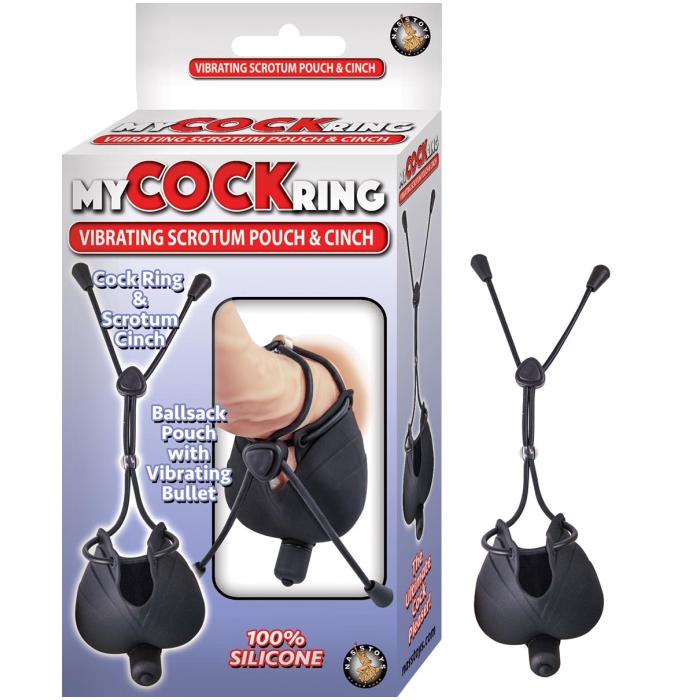 MY COCK RING VIBRATING SCROTUM POUCH & CINCH-BLACK