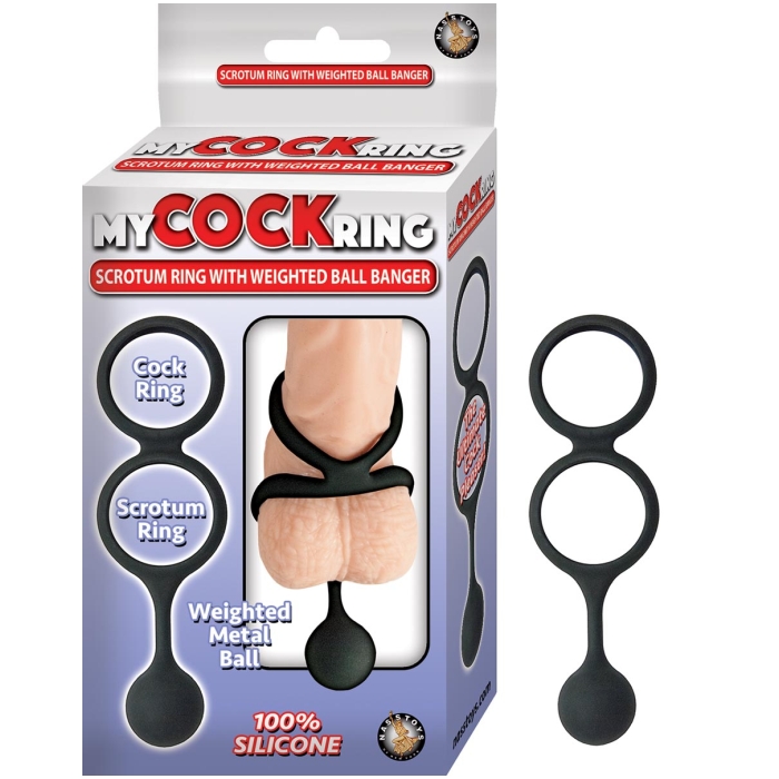 MY COCK RING SCROTUM RING WITH WEIGHTED BALL BANGER-BLACK