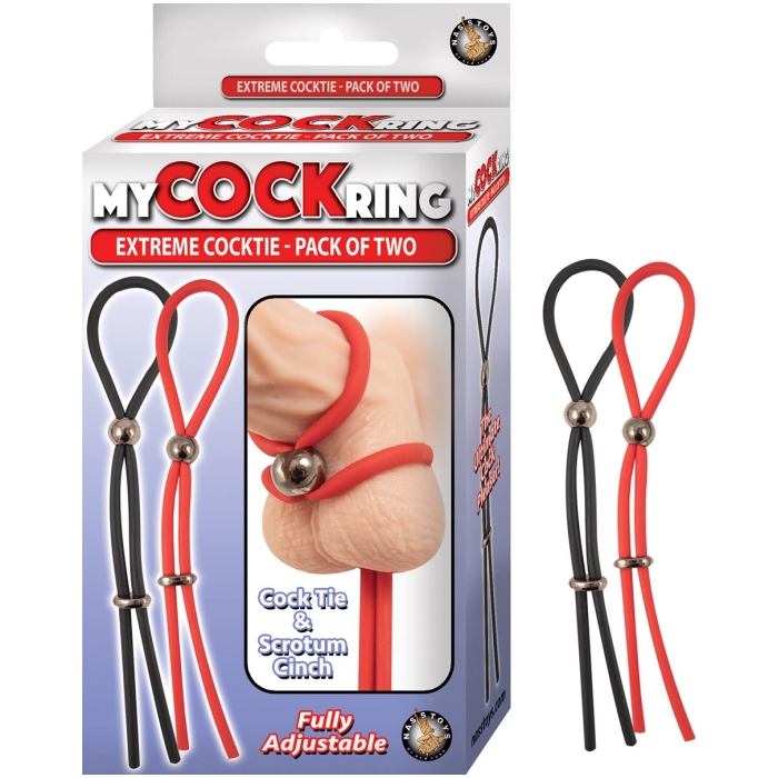 MY COCKRING EXTREME COCKTIE-PACK OF TWO-BLACK & RED - Click Image to Close