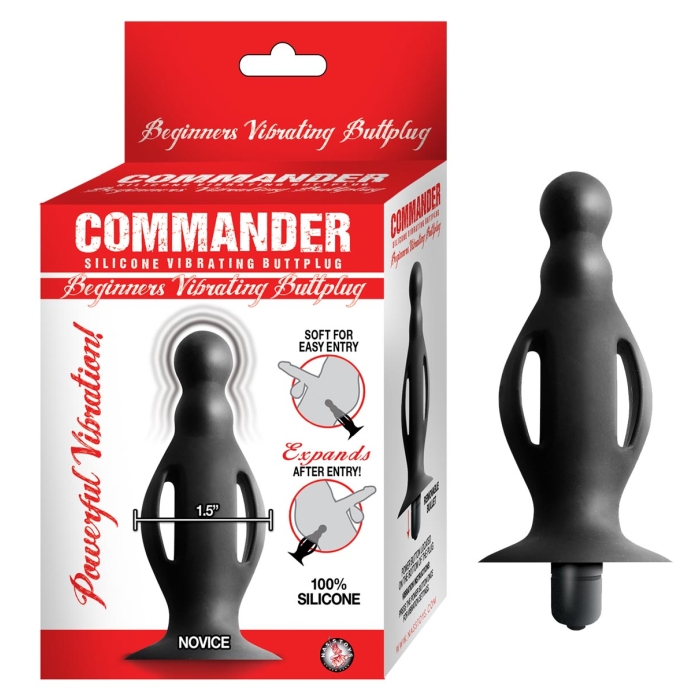 COMMANDER BEGINNERS VIBRATING BUTTPLUG-BLACK - Click Image to Close