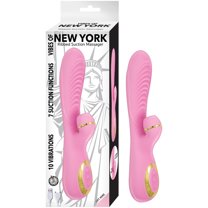 VIBES OF NEW YORK RIBBED SUCTION MASSAGER - PINK - Click Image to Close