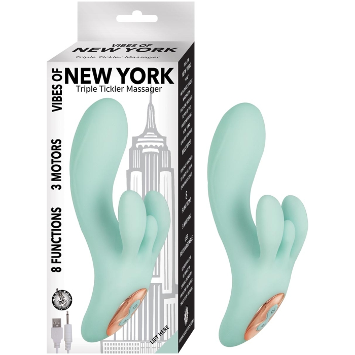 VIBES OF NEW YORK TRIPLE TICKLER MASSAGER-AQUA - Click Image to Close