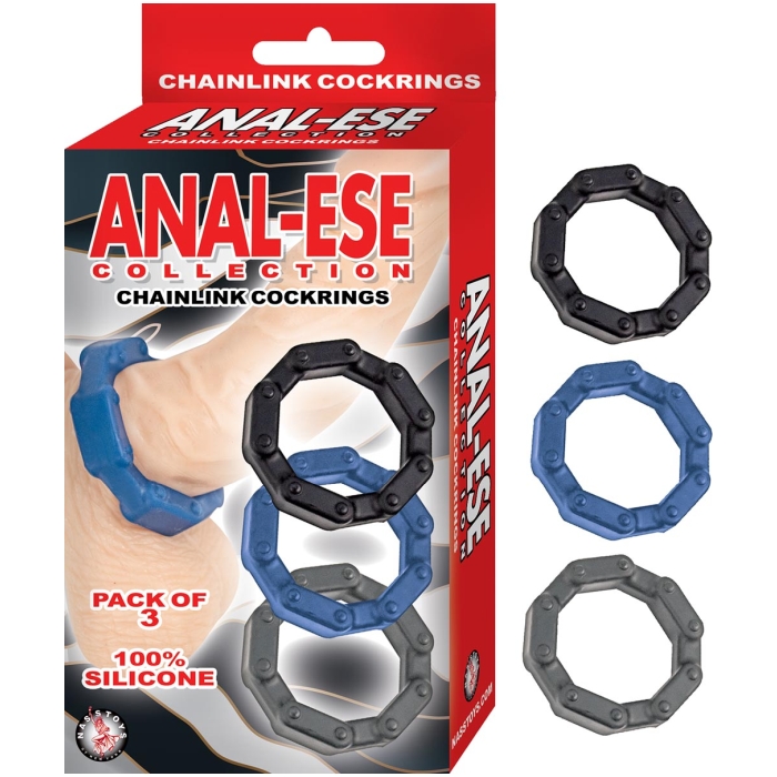 ANAL-ESE COLLECTION CHAINLINK COCKRINGS - BLACK, BLUE, GRAY - Click Image to Close