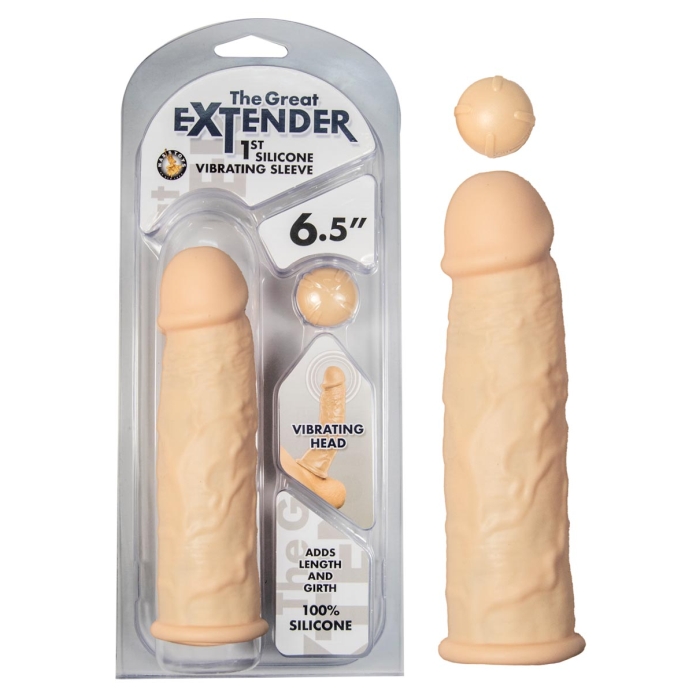 THE GREAT EXTENDER 1ST SILICONE VIBRATING SLEEVE 6.5"-WHITE