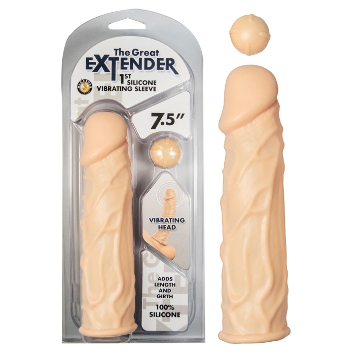 THE GREAT EXTENDER 1ST SILICONE VIBRATING SLEEVE 7.5"-WHITE