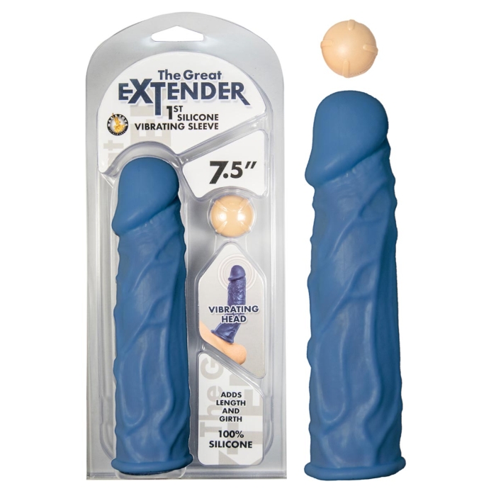 THE GREAT EXTENDER 1ST SILICONE VIBRATING SLEEVE 7.5"-BLUE
