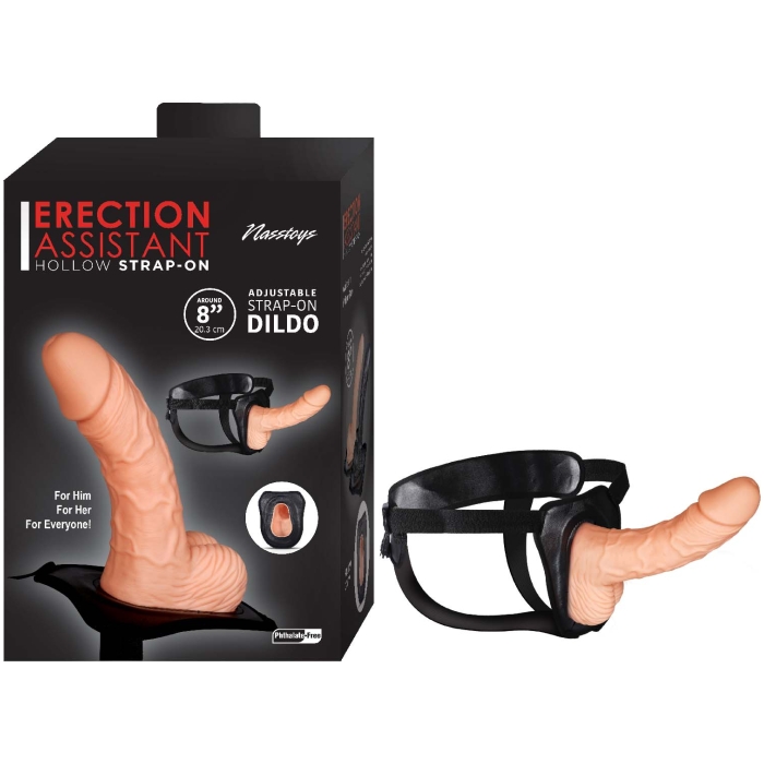 ERECTION ASSISTANT HOLLOW STRAP-ON 8"-WHITE - Click Image to Close