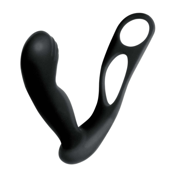 BUTTS UP PROSTATE MASSAGER W/SCROTUM & COCK RING-BLACK - Click Image to Close