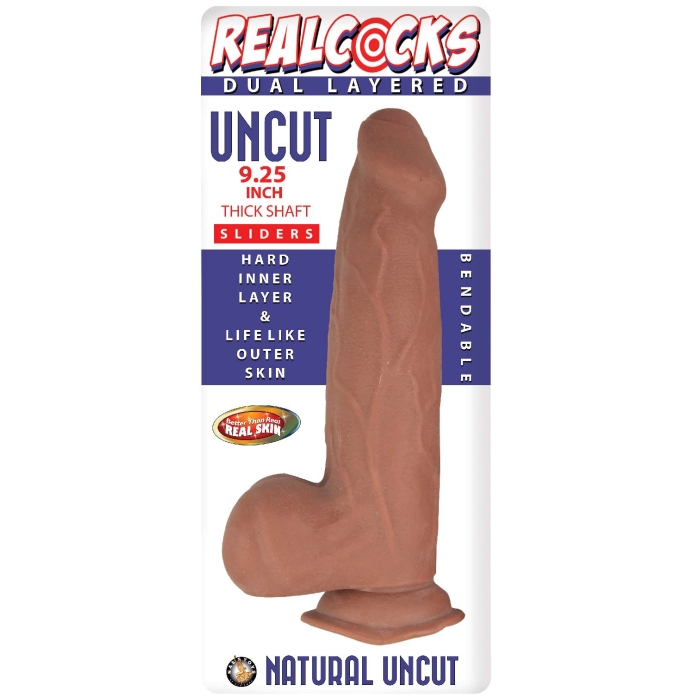 REALCOCKS DUAL LAYERED UNCUT SLIDERS 9.25" THICK SHAFT-BROWN - Click Image to Close