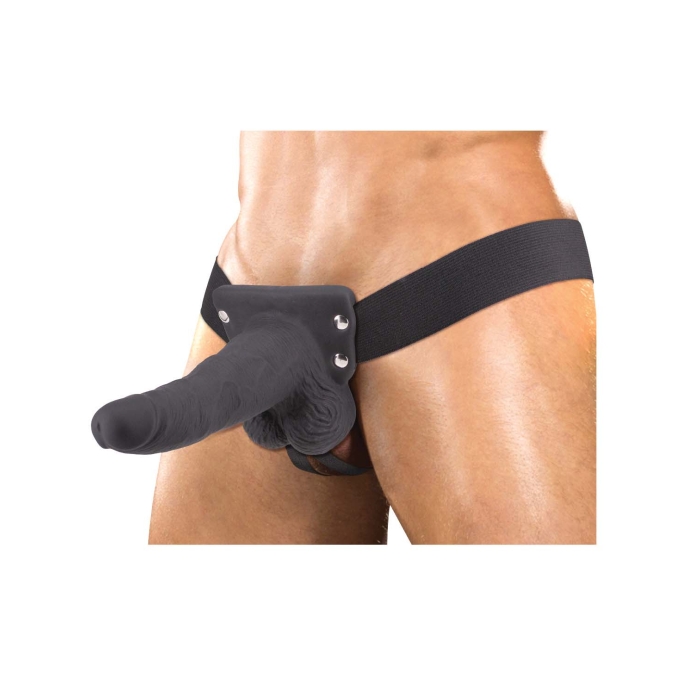 ERECTION ASSISTANT HOLLOW STRAP-ON 6" VIBRATING-BLACK - Click Image to Close