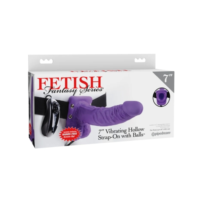 FF SERIES 7" VIBRATING HOLLOW STRAP-ON WITH BALLS - PURPLE