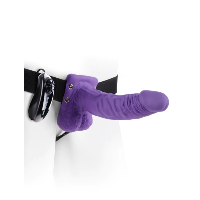 FF SERIES 7" VIBRATING HOLLOW STRAP-ON WITH BALLS - PURPLE - Click Image to Close