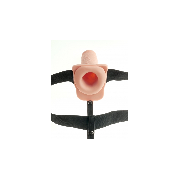 FF 7" HOLLOW RECHARGEABLE STRAP-ON WITH BALLS - FLESH