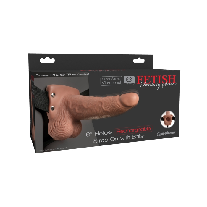 FF 6" HOLLOW RECHARGEABLE STRAP-ON WITH BALLS - FLESH