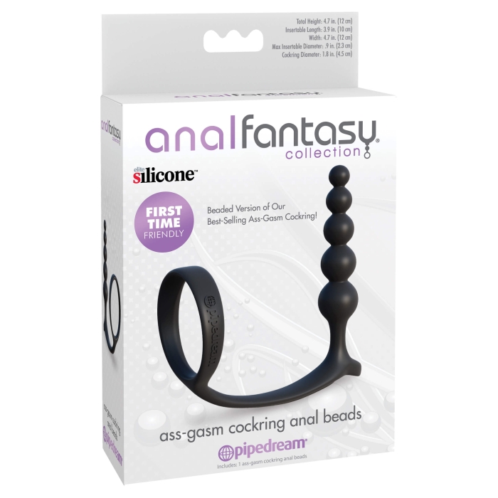AFC ASS-GASM COCKRING ANAL BEADS - BLACK 10.5"